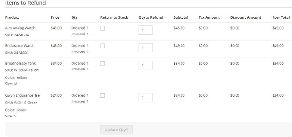 Quantity to Refund Column on Items to Refund Grid