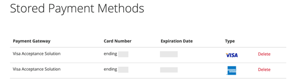 Stored Cards at Checkout