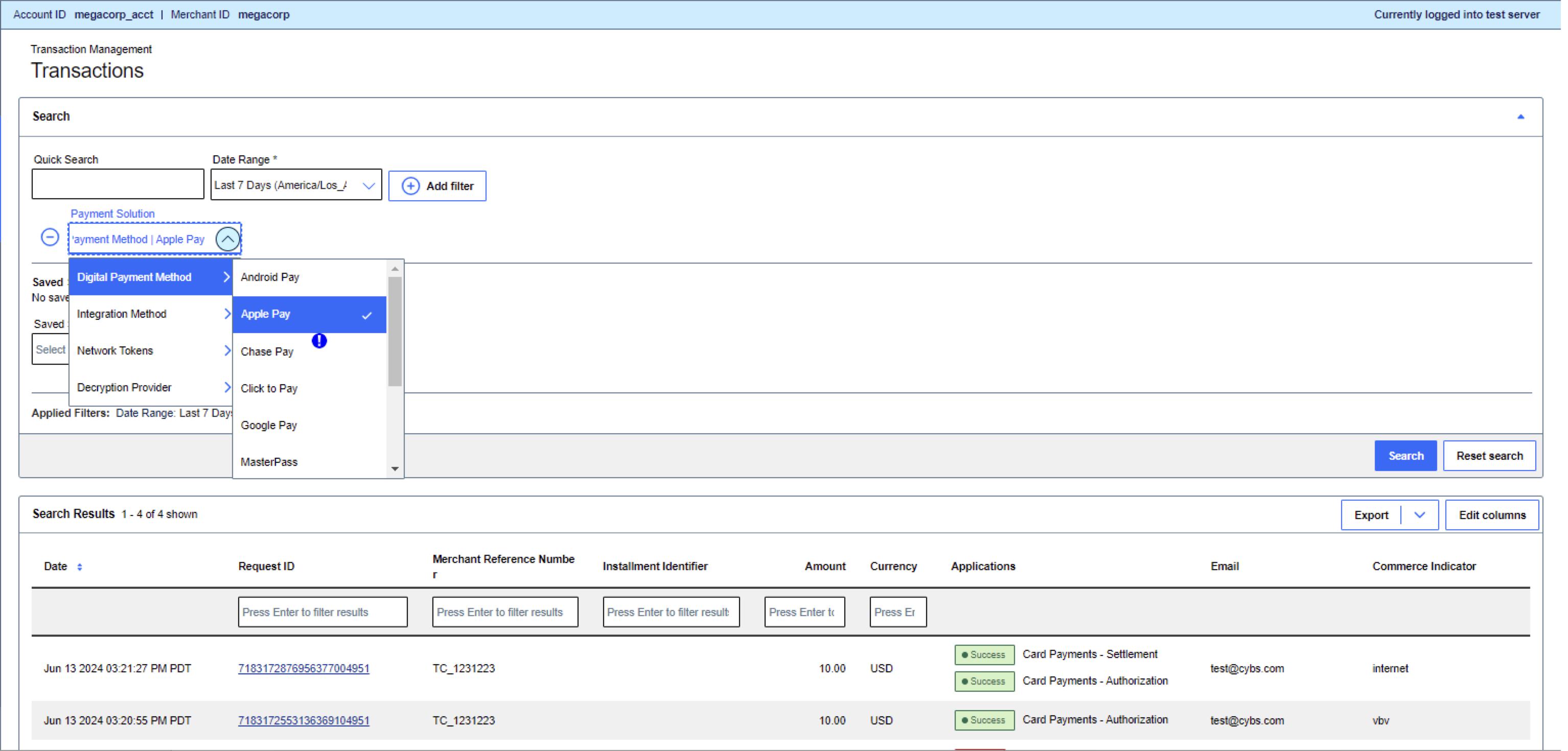 Searching transactions using a saved search (AEM)